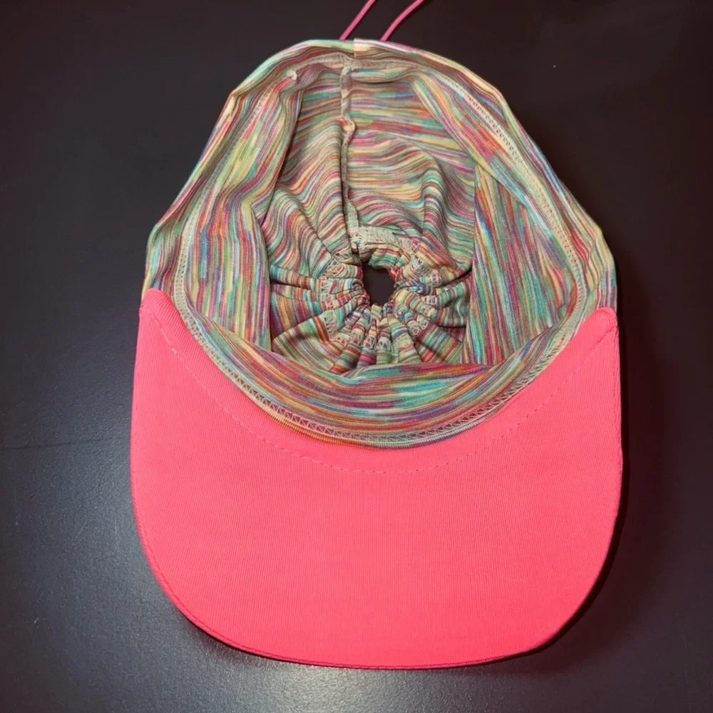 Girls Ponytail Visor Hat Pink Multicolor Stretch Knit Sun Visor OS by Ünder